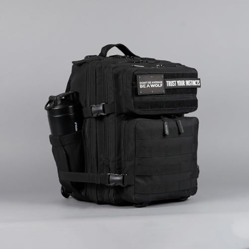 WOLFpak 25L Tactical Gym Backpack (Alpha Black) Durable 1000D Waterproof Oxford Material with MOLLE Webbing, Laptop Pocket & Dual Cup Holders - color: Alpha Black