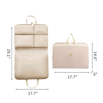 7-in-1 Travel Storage Bag, Foldable Hanging Packing Cube with Compartments for Clothes, Beige - color: Beige