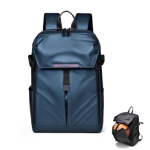 Unisex Business Laptop Backpack 17.3" With Helmet Holder High Capcity Travel Sports Backpack Waterproof Rucksack with Basketball Compartment for Men Women Teenager (Blue)