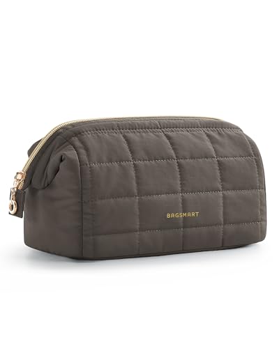 BAGSMART Puffy Padded Travel Makeup Bag, Wide-open Toiletry Bag, Dark Olive | Puffy Padded, Wide-Open Pouch, Makeup Organizer Case, For Women - color: 16-Dark Olive