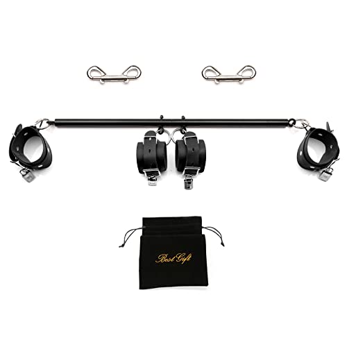 2026 Upgraded Heavy Duty Expandable Spreader Bar – Adjustable PU Straps for Pilates, Yoga - style: Black+Black