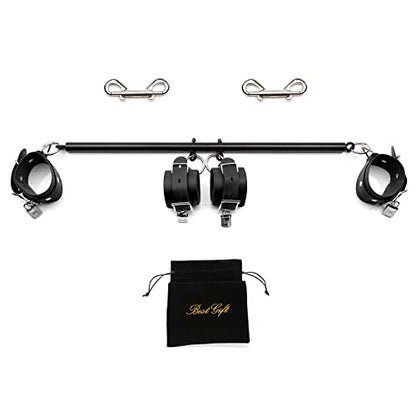 2026 Upgraded Heavy Duty Expandable Spreader Bar – Adjustable PU Straps for Pilates, Yoga - style: Black+Black