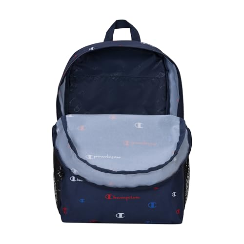 Champion Kids' Merit Backpack with Padded Straps, Water Bottle Pocket and Laptop Compartment for Daily Use, Navy/Champion Red, One Size - color: Navy/Champion Red