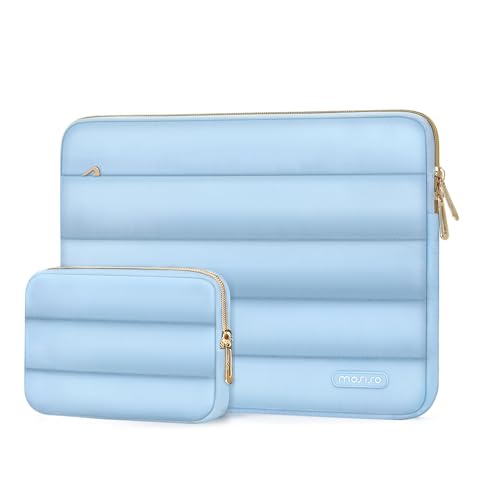 MOSISO Laptop Case 14 inch, 14 inch Puffy Laptop Sleeve Compatible with HP Lenovo Dell ASUS Acer, HP Stream, Dell Latitude, Lenovo IdeaPad, Polyester Horizontal Bag with Small Case, Air Blue - color: Air Blue, size: 14 inch