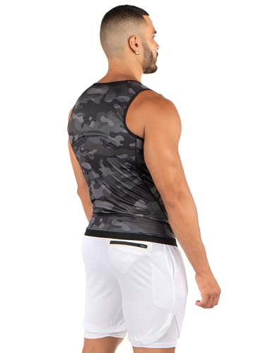 Kewlioo Men's Heat Trapping Zipper Sweat Enhancing Vest - Sauna Suit Shirt Compression Vest Shapewear Top for Gym Exercise - color: Gray Camo, size: XX-Large-3X-Large