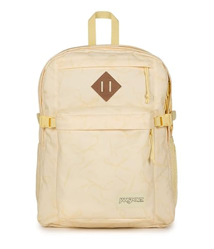 JanSport Main Campus Backpack - Travel or Work backpack w 15-Inch Laptop Sleeve and Dual Water Bottle Pockets, Rows Of Bows Natural/Lemon Ice - color: Rows of Bows Natural/Lemon Ice