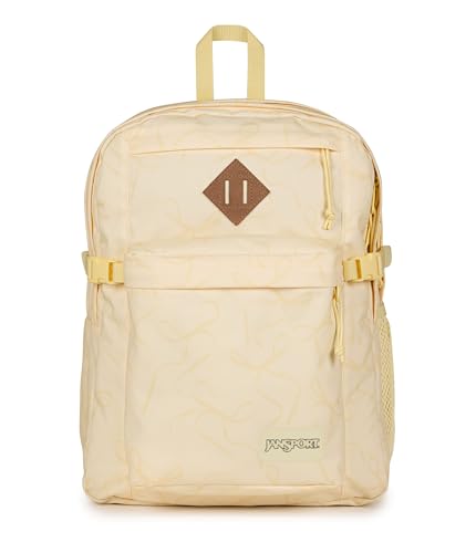 JanSport Main Campus Backpack - Travel or Work backpack w 15-Inch Laptop Sleeve and Dual Water Bottle Pockets, Rows Of Bows Natural/Lemon Ice - color: Rows of Bows Natural/Lemon Ice