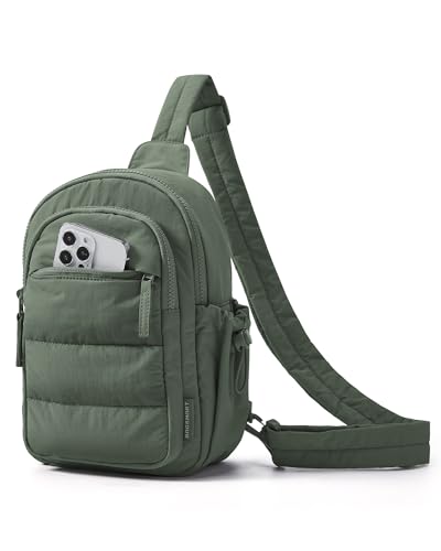 BAGSMART Small Sling Bag for Women, Puffer Crossbody Bag Purses Hobo Handbag Fanny Packs for Travel Hiking - color: Sage