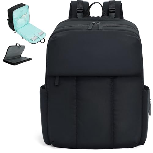 MOMINSIDE Diaper Bag Backpack - Extra Large Puffer Diaper Bag - Neoprene Diaper Bag Quilted Baby Bag for 2 Kids Boys Girls, Large Changing Pad, 15 Pockets, Black - color: Black