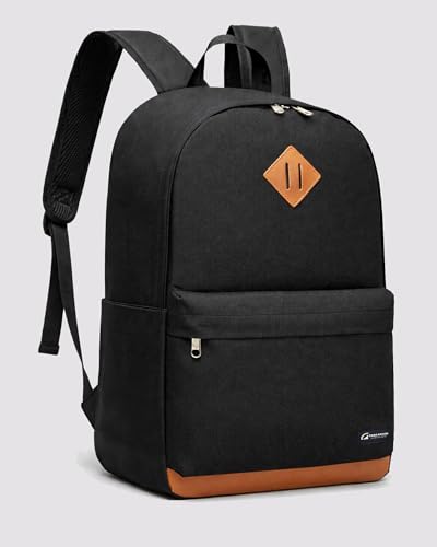 TRAILKICKER Black School Backpack, 17 Inch Laptop Backpack for College, Work & Travel, Lightweight Water-Resistant 25L Bookbag with Side Pockets - color: Black