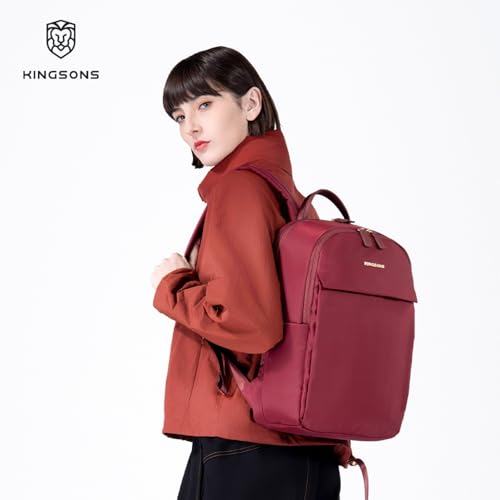Kingsons Slim Travel Backpack With Luggage Strap,Black Business Backpack, Waterproof Nylon Commuter Bag for Work & Travel,Hiking, Red，Khaki (KS25002-Red-US-1) - color: Ks25002-red-us-1
