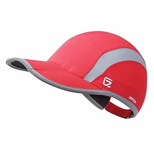 GADIEMKENSD Reflective Folding Outdoor Hat Unstructured Design UPF 50+ Sun Protection Sport Hats for Womens and Mens - color: Red