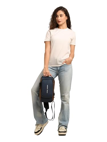 Unisex Anti-Theft Sling Bag with USB Port, Water-Resistant Crossbody Chest Backpack for Travel & Work - color: Blue & Golden