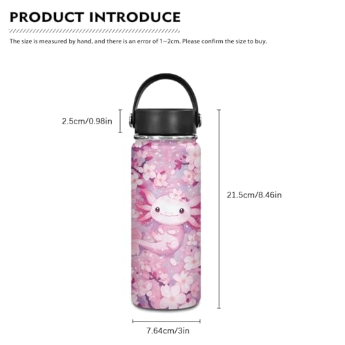 Flashideas Cherry Blossom Axolotl Backpack for Girls Kids Backpack with Lunch Box 32 oz Water Bottle and Water Bottle Holder 4Pcs Set 17" Large Capacity Elementary Bookbag with Compartments for School - color: Cherry Blossom Axolotl-7