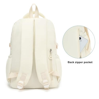 Kids High Middle School Backpack for Girls 5-12 Kawaii Travel Aesthetic Bookbag,Beige - color: Beige