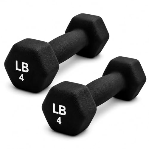 Neoprene Hexagon Dumbbells with Cast Ergo Handle (1 to 15lbs Pack of 1, 2, 4) | Durable Anti-Slip Exercise & Fitness Strength Training Free Weights for Home Gym | Black | For Men & Women - color: Black-4Lb pack of 2