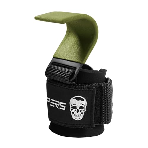Gymreapers Weight Lifting Hooks (Pair), Heavy Duty Power Wrist Straps Hand Grip Support For Deadlifts, Pull Ups, Shrugs - Gym Gloves For Men and Women - color: OD Green