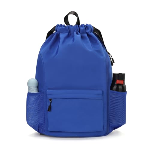 Valleycomfy Waterproof Drawstring Gym Backpack Bag for Men & Women,Sports Gym Bag with Side Pocket Blue - color: A-blue
