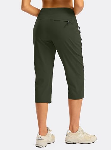 G Gradual Women's Capri Pants with 3 Zipper Pockets Lightweight Quick Dry Hiking Travel Capris Pants for Women Casual Summer - color: Olive, size: Medium