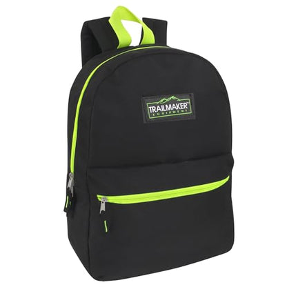 Trail maker 24 Pack- Classic 17 Inch Backpacks in Bulk Wholesale Back Packs for Boys and Girls (Black Color Trim Pack) - color: Black Color Trim Pack
