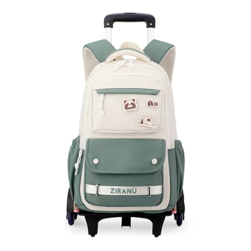 EKUIZAI Trolley Backpack for Girls Middle Kids School Bags with Wheels Rolling School Backpack for Teen Girls, Green - color: Green-6 Wheel, size: 6 Wheel