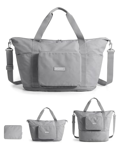 BAGSMART Foldable Travel Bag, 37L Expandable Personal Item Bag, Lightweight Weekender Bags for Women, Water Resistant Extra Carry on for Travel, Gray - color: Grey