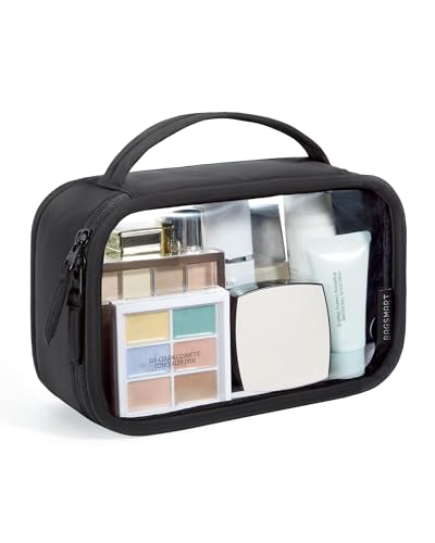 BAGSMART TSA-Approved Toiletry Bag, Large Opening Clear Makeup Bag with Handle, Quart Sized Travel Toiletry Bag, Carry-On Airline Compliant for Men and Women (Black) - color: Black, size: Medium