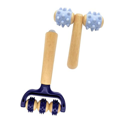 of 2 Multifunctional Massage Rollers with Wood Construction Suitable for Workout Recovery Circulation Improvement Portable Massager