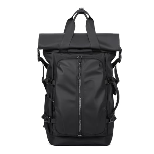 Rolltop Backpack, Travel Rucksack for Men Women, Anti Theft Backpacks with 15.6-inch Laptop Compartment, Waterproof Casual Daypack for Work, Business, Commuter and College - color: Black