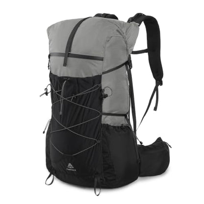 Haimont 40L+15L Roll-Top Backpacking Pack with Rain Cover, Grey | Expandable 55L, Hip Belt Support, Sleeping Pad Carry, Pole Attachments, YKK & Duraflex - color: Grey