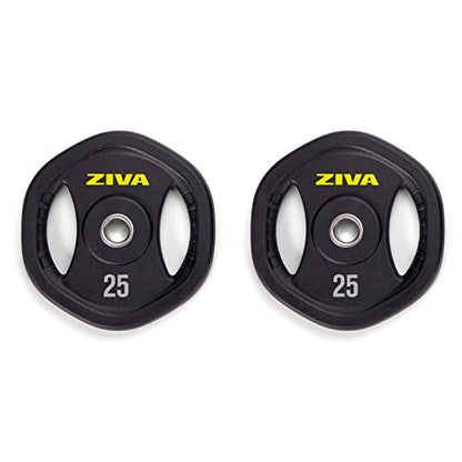 ZIVA 35lb Studio Barbell Weight Set – Adjustable Home Gym Kit with Standard Rubber Urethane Plates, 5' Chrome Bar (1.18" diam) & Collars | Extra Plates Not Included - size: Pair - 25lb Discs