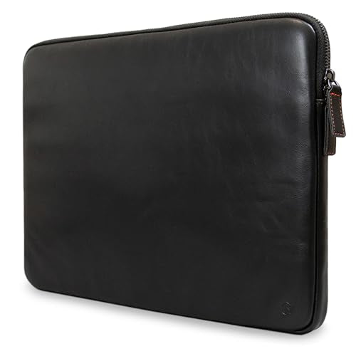 Casemade Real Leather Laptop Case/Zipped Folio Bag with Inner Pocket & Wool Lining Compatible with Apple MacBook, HP, Dell, Asus, Levovo (14 Inch - Black) - color: Black, size: 14 Inch