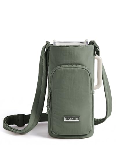 BAGSMART 40oz Water Bottle Holder with Strap, Quilted Crossbody Purse Drink Carrier, Gym Accessories for Women - color: Sage, size: 40oz Magnetic