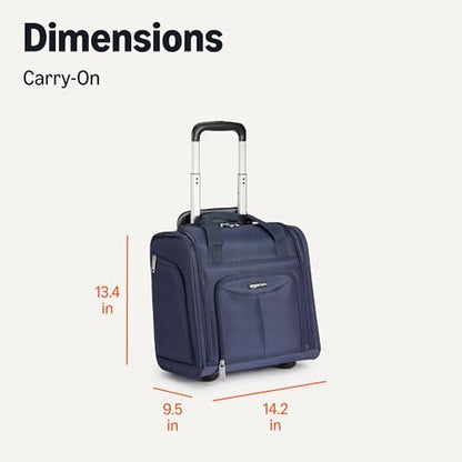 Amazon Basics Underseat Carry-On Luggage with Wheels and Handle, 14" Rolling Travel Bag, Fits Overhead Bins, Organized Compartments, Navy - color: Navy