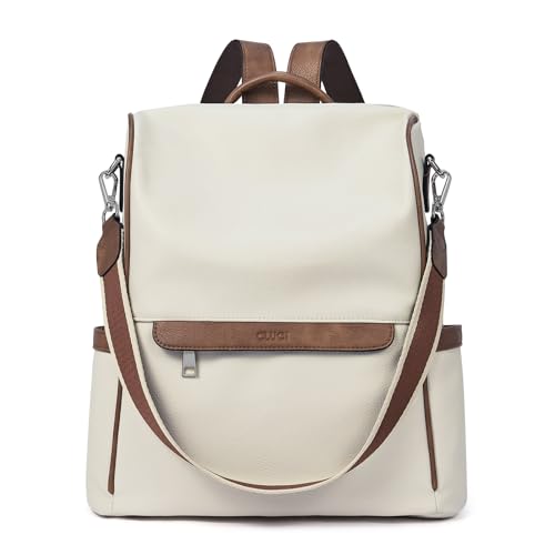 CLUCI Womens Backpack Purse PU Leather Anti-theft Fashion Designer Travel Bag Ladies Shoulder Bags | Purse - color: Top Zip-4 White With Brown