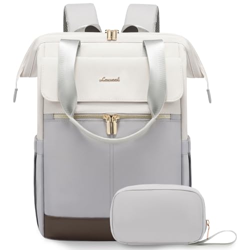 LOVEVOOK Laptop Backpack for Women, 15.6 Inch Work Laptop Bag with USB Port, Fashion Teacher Nurse Backpack Purse, Waterproof Travel Computer Backpack with Organizer Bag, 2PCS, Beige-Light Grey - color: Beige Coffee, size: 15.6 Inch - 2pcs