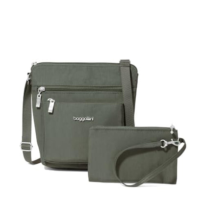 Baggallini Pocket Crossbody Bags for Women 8x8 Small Lightweight Durable Water-resistant Travel Purse W/Rfid - color: Thyme
