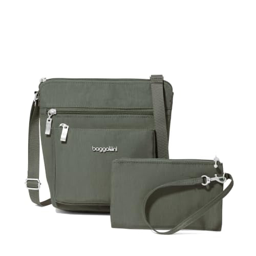 Baggallini Pocket Crossbody Bags for Women 8x8 Small Lightweight Durable Water-resistant Travel Purse W/Rfid - color: Thyme