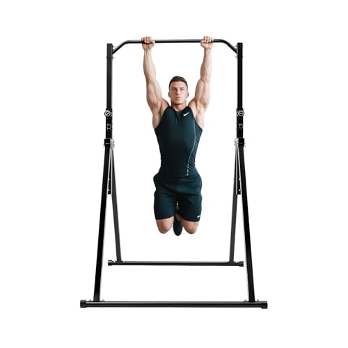 Power Tower Pull Up Bar Station Workout Dip Station, 440lbs Height Foldable Dip Station Pull Up Bar Free Standing Heavy Duty Strength Training Fitness Equipment for Home Gym Workout