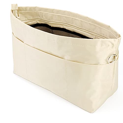 Handbag Tote Purse Organizer Insert, Small, Beige | Bag Divider Liner Shaper Separator in Bag with Zipper, 11 Pockets Compartments - color: Beige, size: Small