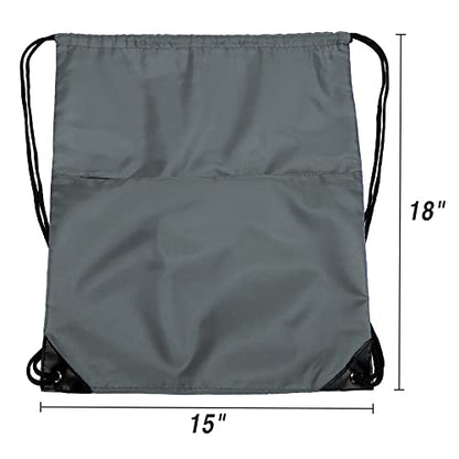 Drawstring Backpack Sports Water Resistant String Bag Sport Gym Sackpack for Women Men Large with Zipper, Grey - color: Grey