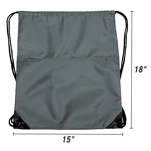 Drawstring Backpack Sports Water Resistant String Bag Sport Gym Sackpack for Women Men Large with Zipper, Grey - color: Grey
