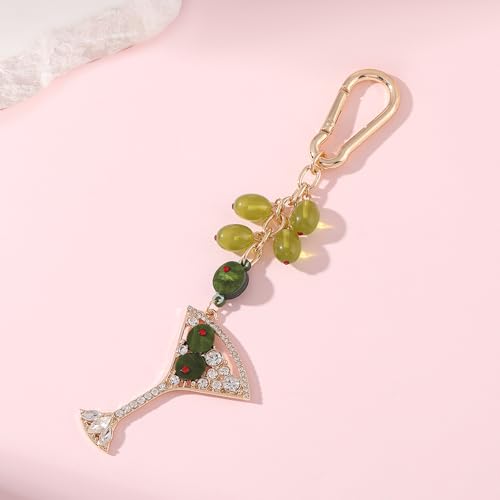Madison Tyler Western Cowboy Boots Cherry Bow Bubble Tea Strawberry Cute Keychain | Bag Charms for Handbags Purse Charms - color: Martini Olives