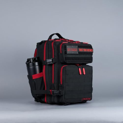 WOLFpak 25L Athletic Gym Backpack (Red Wolf) Durable 1000D Waterproof Oxford Material with MOLLE Webbing, Laptop Pocket & Dual Cup Holders, Durable Fitness/Travel/Military Daypack - color: Red Wolf