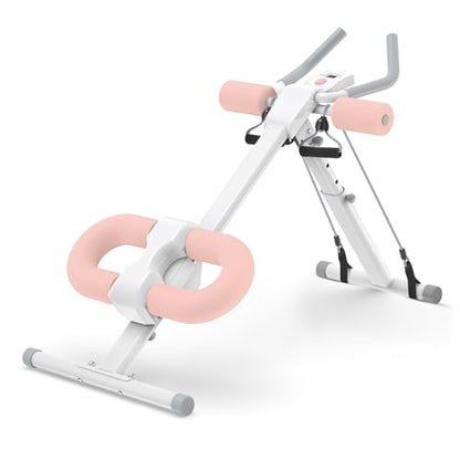 WARMOUNTS Ab Machine, Ab Workout Equipment, Adjustable Core & Ab Trainer Machine with Resistance Bands for Home Gym, Foldable, Knee Protection, Abdominal Exercise Equipment for Stomach Workout (Pink)