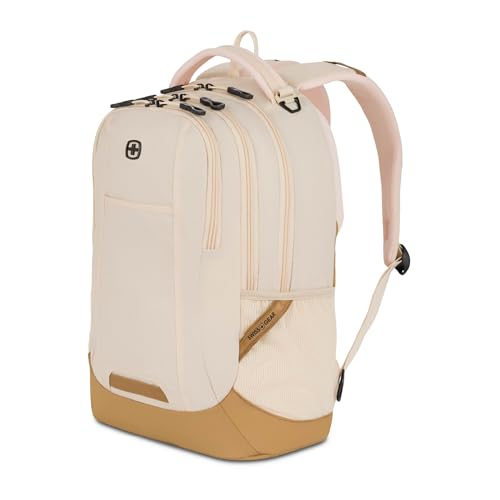 SWISSGEAR Cecil 18-Inch Laptop Backpack Fits 16-Inch Laptop, Travel Daypack with Organizer Pockets, Water Bottle Holders & Padded Straps – Cream/Warm Sand - color: Cream/Warm Sand