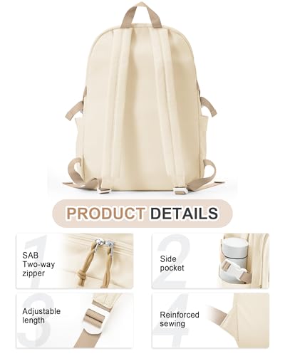 Aesthetic School Backpack for Women Men College Backpack With Lots Of Pockets Waterproof Travel Casual Daypack Cute Bookbag For Teens Girls Boys High School Bag(Beige) - color: B4-beige