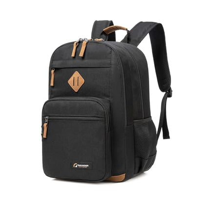 TRAILKICKER Black Backpack for Men, 17 Inch Laptop Bookbag, Multi Pocket School Bag, College Travel Daypack with Side Pockets - color: Black