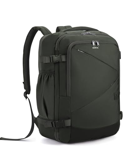 ECOHUB Carry On Travel Backpack, Expandable Airlines Personal Item Bag 18x14x8, Water Resistant 17 inch Laptop Backpack Flight Approved, 12 Pockets 30L Work Backpacks with Wet Pocket & Cable Slot - color: Green, size: 18 inch underseat