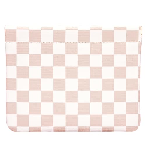Leather Pocket Cosmetic Bag for Purse,Coin Purse Lipstick Cosmetic Accessories Organizer, Travel Kit Storage Pouch,Waterproof Portable No Zipper Self-closing (Light Khaki/Checkered Pattern) - color: Light Khaki/Checkered Pattern